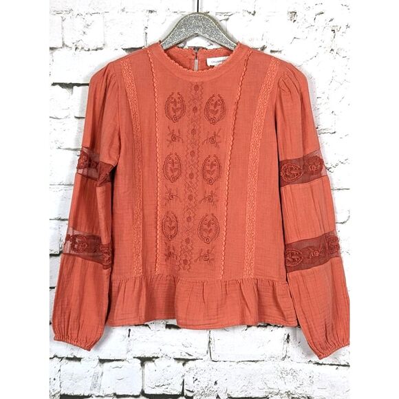 CALLIGRAPHIE Cottage Peasant Indie Embroidered Lace Boho Cotton Top Size XS - Picture 1 of 6